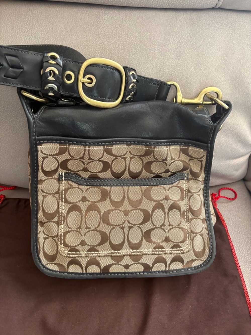 COACH BLEEKER SIGNATURE CANVAS LEATHER FLAP SHOULDER BAG - Picture 2 of 16